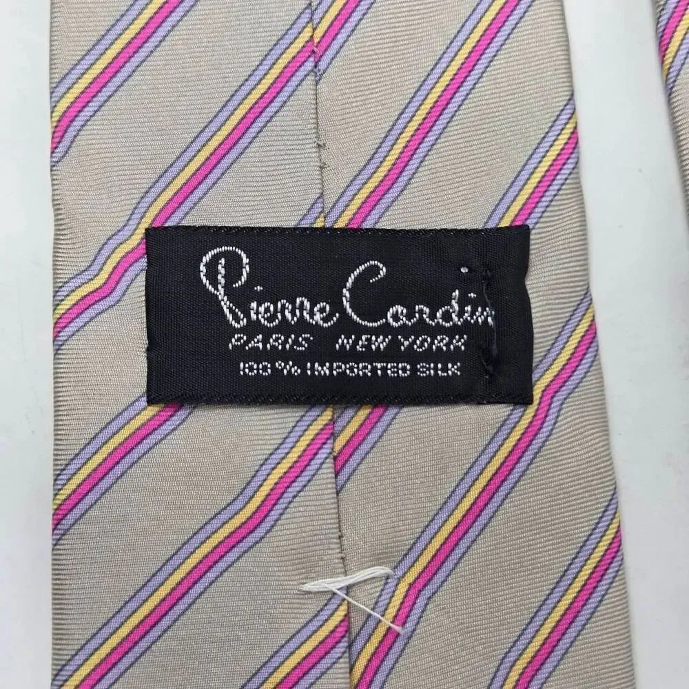 PIERRE CARDIN SILK TIE GRAY PINK PURPLE VINTAGE STRIPE SMOOTH 3.25